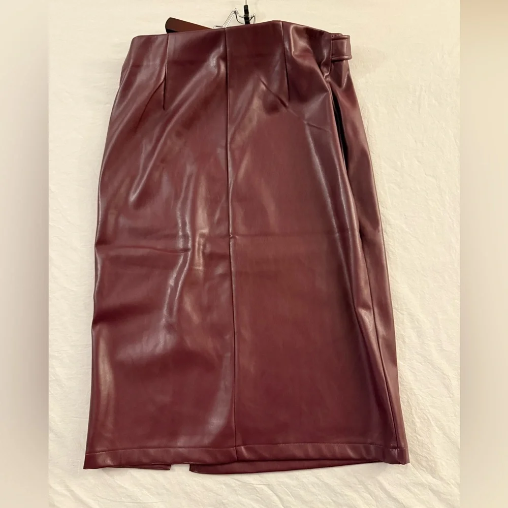 Marc New York Chic Maroon‎ Leather Pencil Skirt